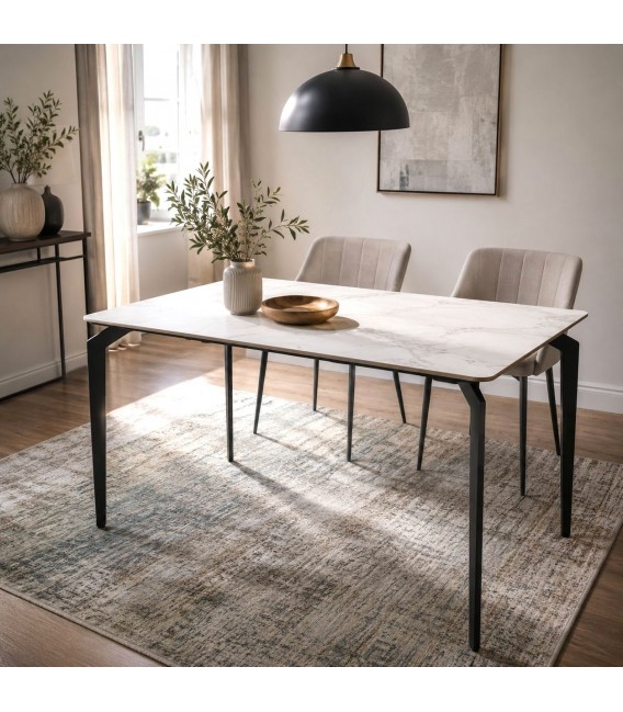 Mesa comedor cerámica mármol blanco estilo industrial rectangular Mdmhogar