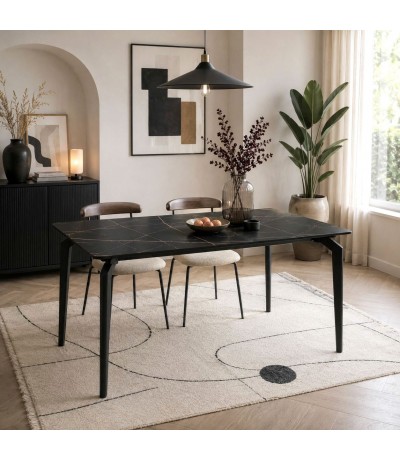 Mesa comedor cerámica negra vetas doradas estilo industrial Mdmhogar