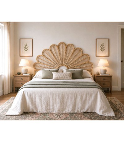 Cabecero de ratán natural para cama matrimonio estilo natural Mdmhogar