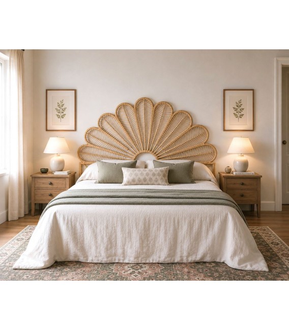 Cabecero de ratán natural para cama matrimonio estilo natural Mdmhogar