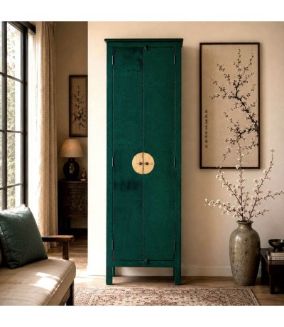 Armario madera mango verde craquelé estilo oriental dos puertas Mdmhogar