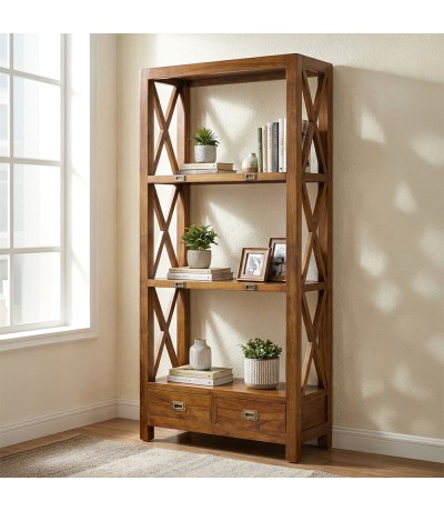 Librería baja de madera maciza con acabado teca colonial Mdmhogar