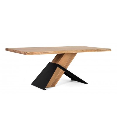 Mesa comedor de acacia maciza con acabado natural y metal negro 1