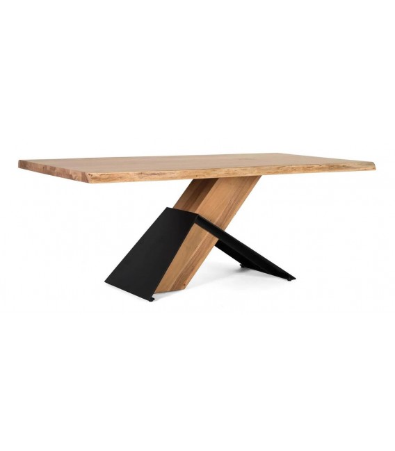 Mesa comedor de acacia maciza con acabado natural y metal negro 1