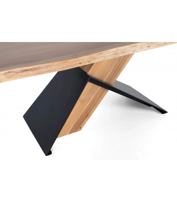 Mesa comedor de acacia maciza con acabado natural y metal negro 2