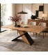 Mesa comedor de acacia maciza con acabado natural y metal negro Mdmhogar