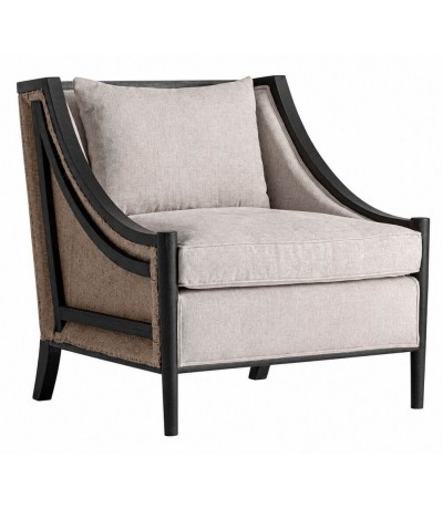 Butaca de lino beige y madera maciza negra contemporánea 1