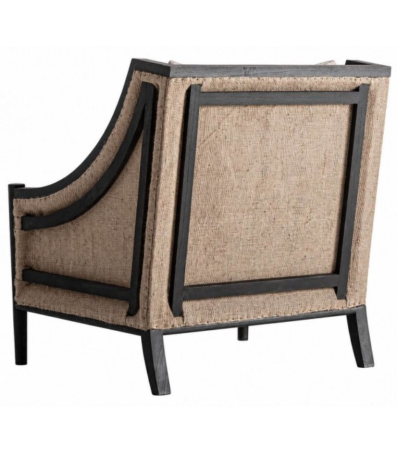 Butaca de lino beige y madera maciza negra contemporánea 4