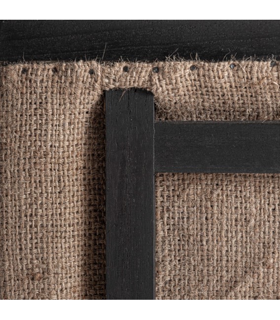 Butaca de lino beige y madera maciza negra contemporánea 6