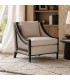 Butaca de lino beige y madera maciza negra contemporánea Mdmhogar
