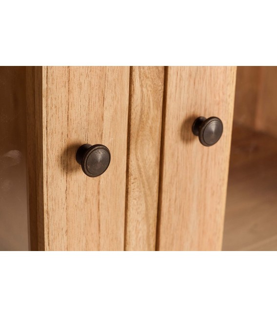 Vitrina de madera maciza de mindi 6 cajones y puertas de cristal boho 6