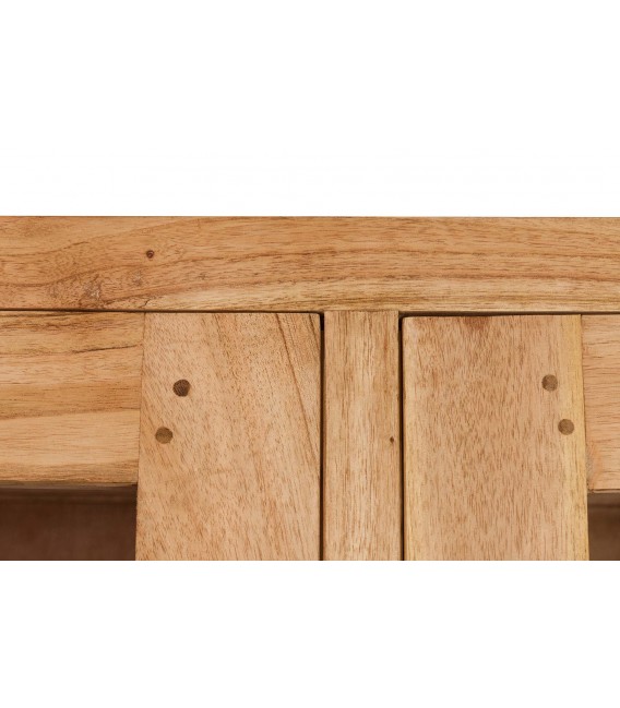 Vitrina de madera maciza de mindi 6 cajones y puertas de cristal boho 7