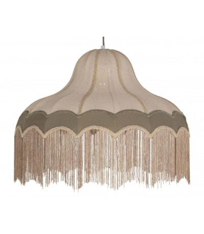 Lámpara de techo de lino beige y verde con flecos