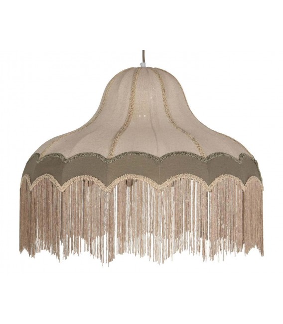 Lámpara de techo de lino beige y verde con flecos