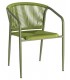 Set 2 sillones exterior apilables verdes de metal y cuerda