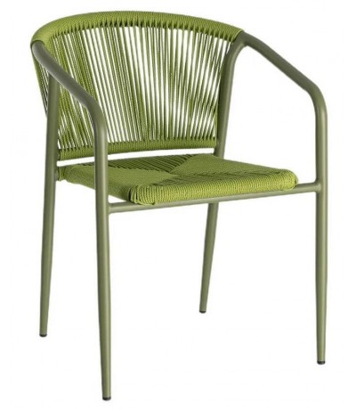 Set 2 sillones exterior apilables verdes de metal y cuerda