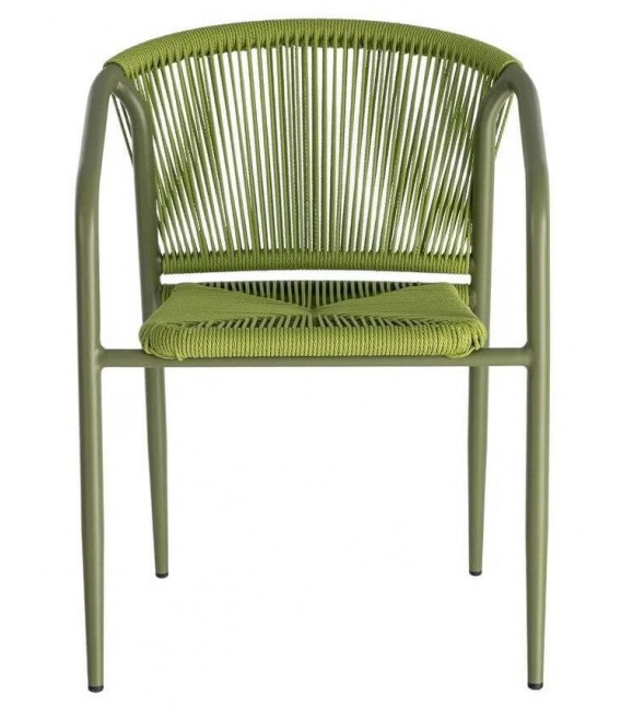 Set 2 sillones exterior apilables verdes de metal y cuerda 1