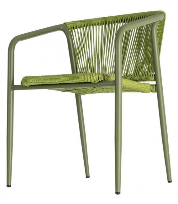 Set 2 sillones exterior apilables verdes de metal y cuerda 3