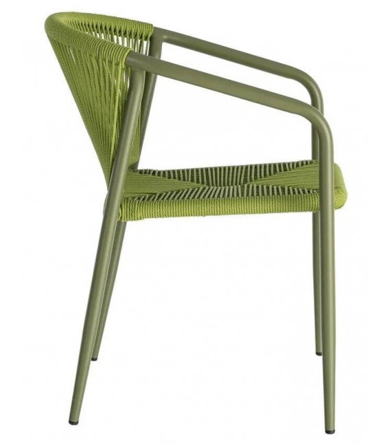 Set 2 sillones exterior apilables verdes de metal y cuerda 2