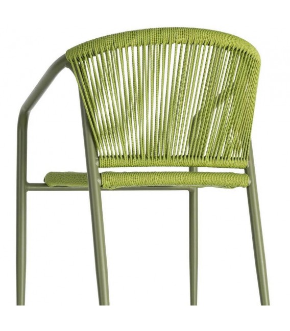 Set 2 sillones exterior apilables verdes de metal y cuerda 4