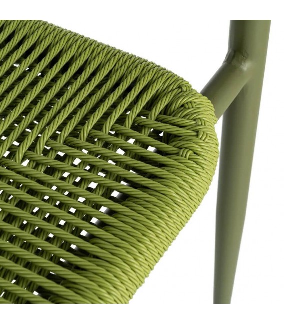 Set 2 sillones exterior apilables verdes de metal y cuerda 5