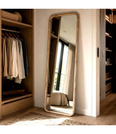 Espejo vestidor de madera natural estilo boho rectangular Mdmhogar