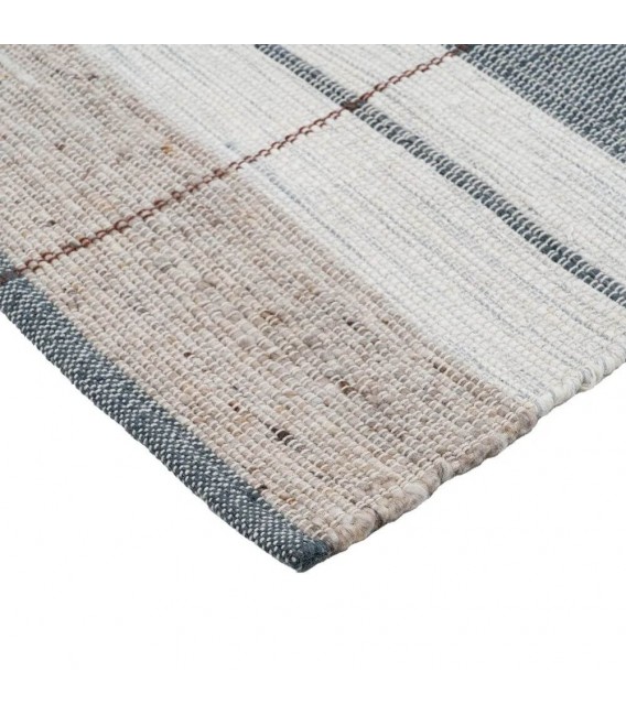 Alfombra grande boho de lana y algodón en gris topo y blanco roto 1