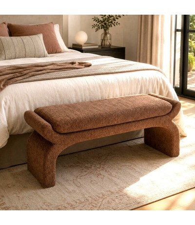 Banco pie de cama en chenilla marrón tapizado estilo contemporáneo Mdmhogar