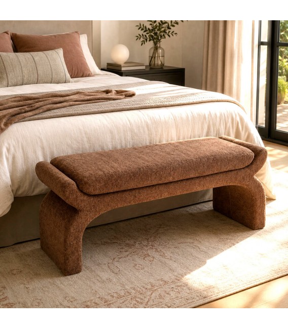 Banco pie de cama en chenilla marrón tapizado estilo contemporáneo Mdmhogar