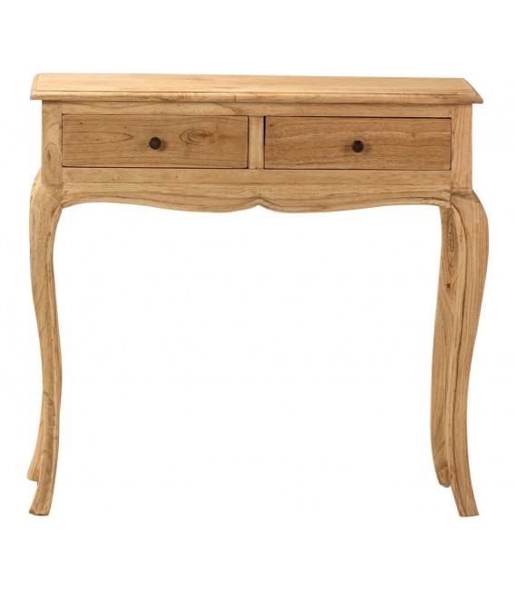 Consola pequeña con 2 cajones de madera natural y bronce 1
