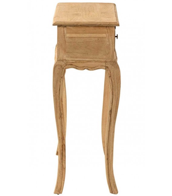 Consola pequeña con 2 cajones de madera natural y bronce 2