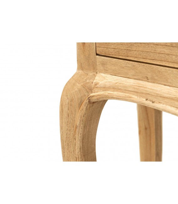 Consola pequeña con 2 cajones de madera natural y bronce 5