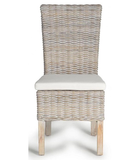 Set 2 sillas ratán trenzado  patinado blanco cojín de asiento 1