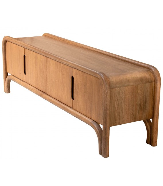 Mueble de TV de madera maciza de mango con 4 puertas acabado natural1