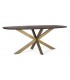 Mesa de comedor ovalada grande de nogal con base metálica dorada