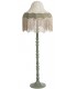 Lámpara de pie XL de lino verde y beige con flecos artesanales