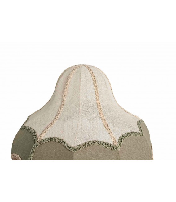Lámpara de pie XL de lino verde y beige con flecos artesanales 1
