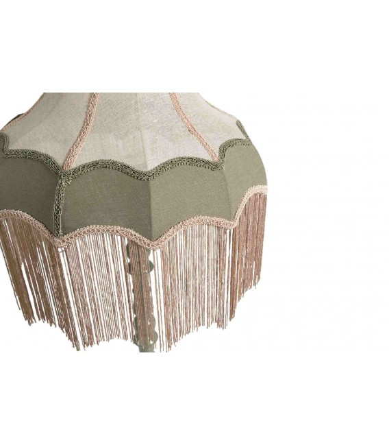 Lámpara de pie XL de lino verde y beige con flecos artesanales 2