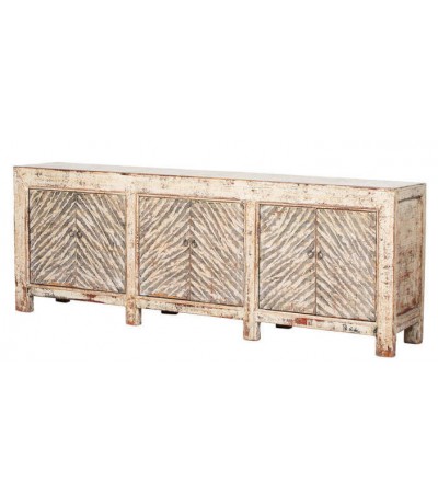 Aparador grande de madera boho con puertas decoradas a mano