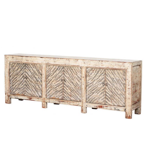 Aparador grande de madera boho con puertas decoradas a mano