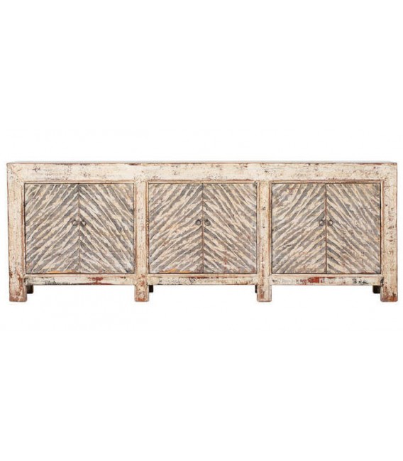 Aparador grande de madera boho con puertas decoradas a mano 1