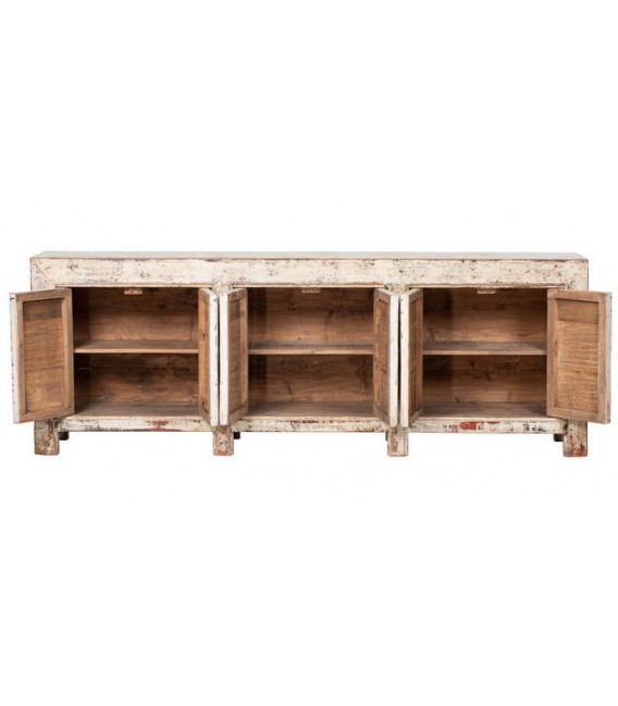 Aparador grande de madera boho con puertas decoradas a mano 2