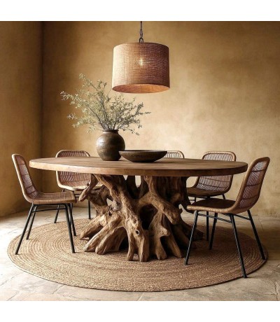Mesa de comedor ovalada XL en raíz y madera de teca natural. Mdmhogar