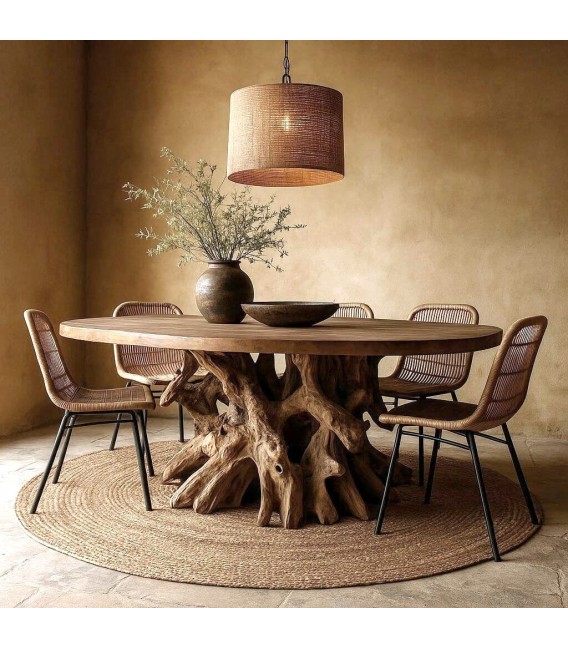 Mesa de comedor ovalada XL en raíz y madera de teca natural. Mdmhogar