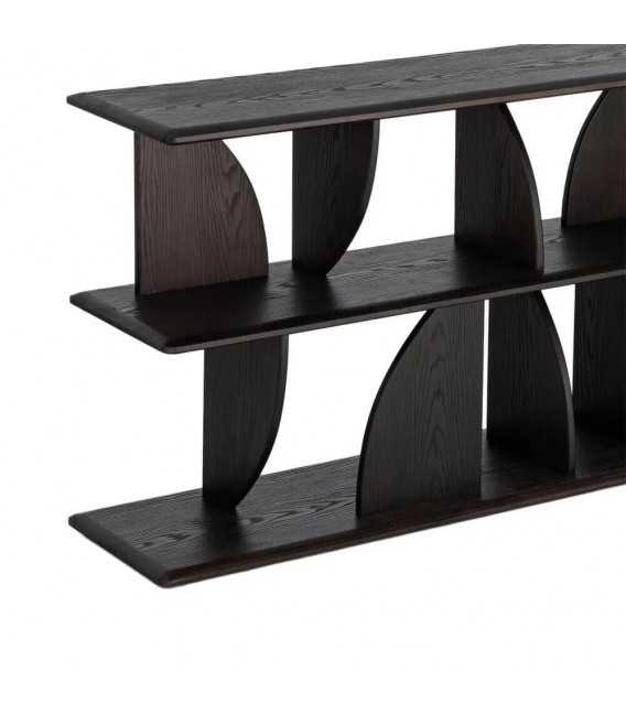 Estantería baja larga de madera maciza en acabado negro elegante 1