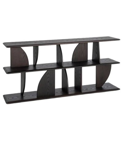 Estantería baja larga de madera maciza en acabado negro elegante