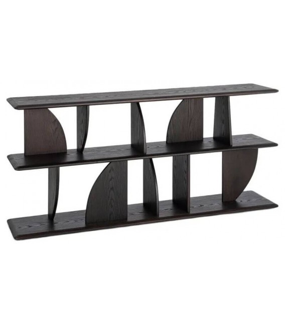 Estantería baja larga de madera maciza en acabado negro elegante