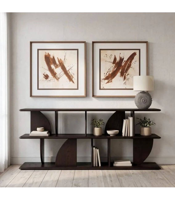 Estantería baja larga de madera maciza en acabado negro elegante Mdmhogar