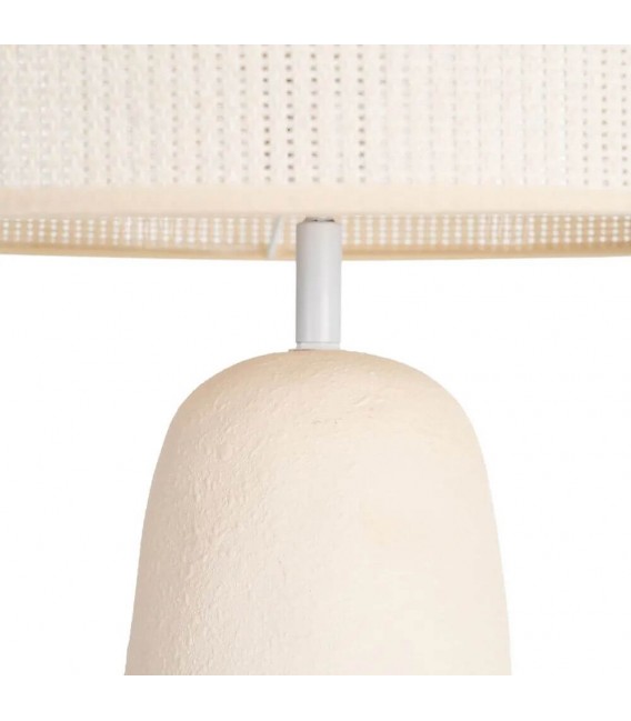 Lámpara de pie baja de cerámica crema con pantalla blanco roto 2