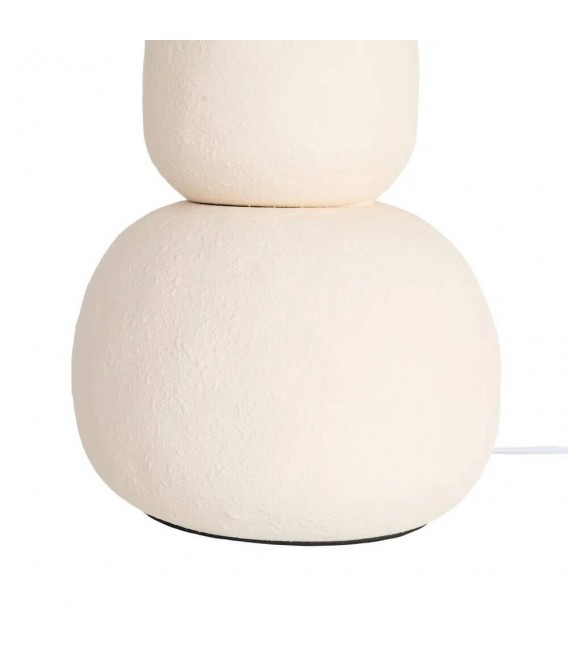 Lámpara de pie baja de cerámica crema con pantalla blanco roto 4